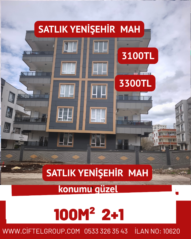 Yenişehir Mahallesi&rsquo;nde satılık 2+1 daireler. 100 m&sup2; kullanım alanına sahip olup arakat ve son kat se&ccedil;enekleri mevcuttur. Fiyat: Arakat: 3.300 Son kat: 3.100